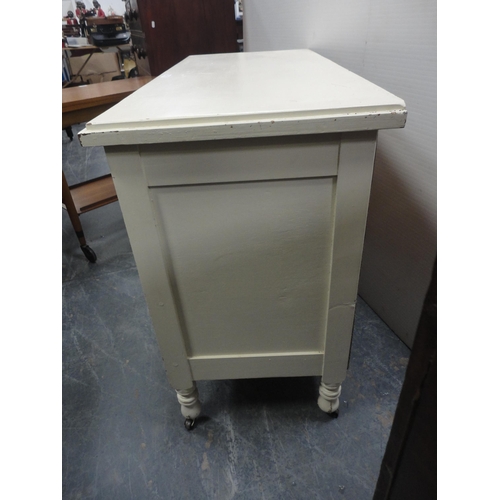 475 - White painted chest of three drawers.