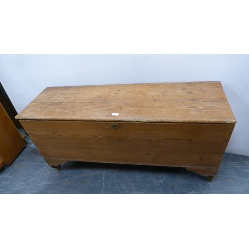 482 - Victorian pine coffer with a hinged top enclosing a candle box, on shaped feet, 67cm high, 132cm wid... 