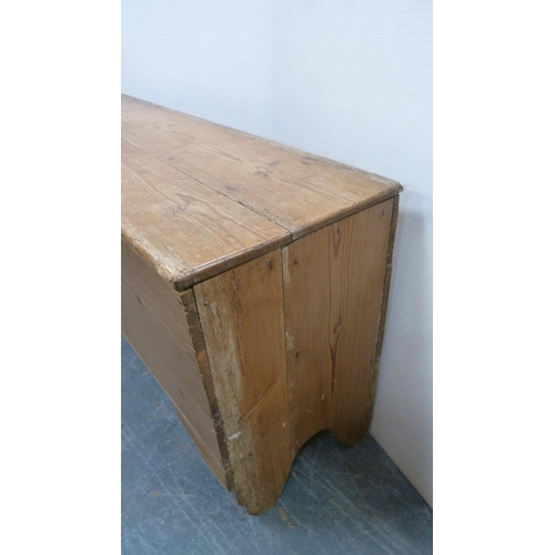 482 - Victorian pine coffer with a hinged top enclosing a candle box, on shaped feet, 67cm high, 132cm wid... 