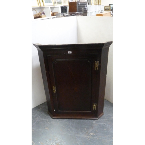 491 - George III oak corner cupboard with later brass escutcheon and mounts (adapted for wall mounting), 1... 