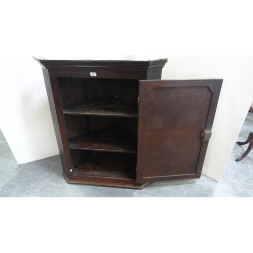 491 - George III oak corner cupboard with later brass escutcheon and mounts (adapted for wall mounting), 1... 