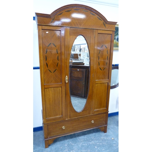 494 - Early 20th century mahogany inlaid mirror-door wardrobe.