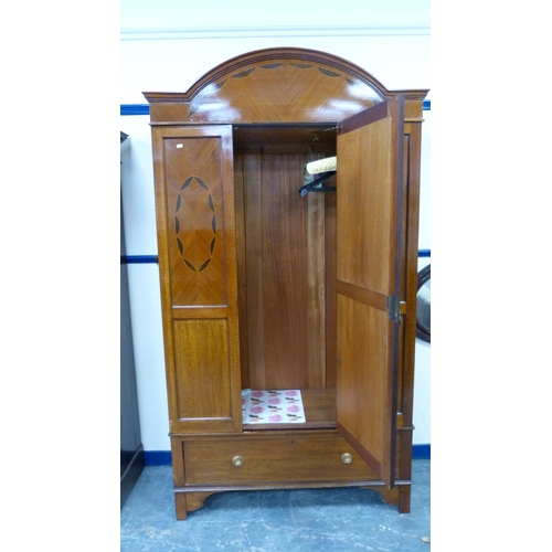 494 - Early 20th century mahogany inlaid mirror-door wardrobe.