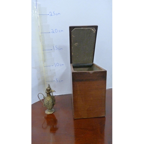 50 - Brass bell with turned handle, chamber pot, box and EP items.