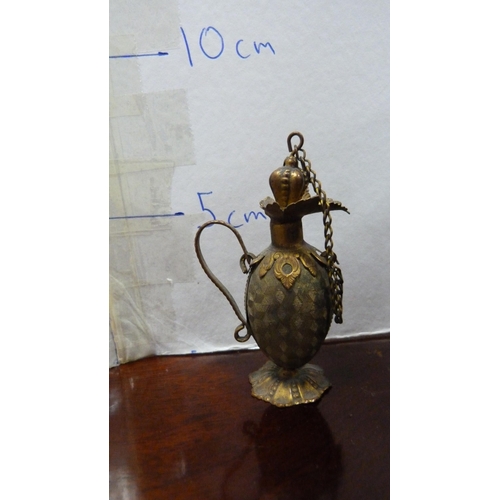 50 - Brass bell with turned handle, chamber pot, box and EP items.