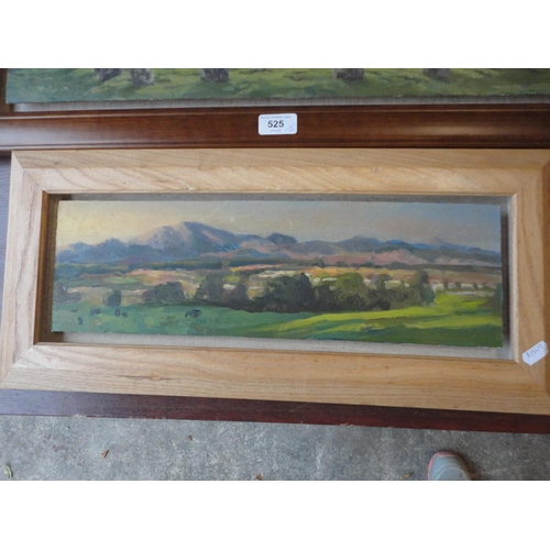 525 - Framed oil on board of standing stones, and another of a landscape scene.  (2)