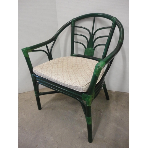 538 - Green-painted bamboo/cane chair.