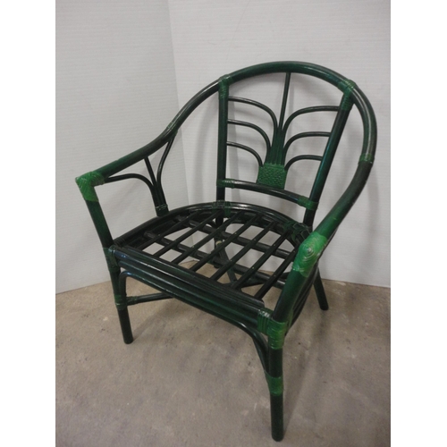 538 - Green-painted bamboo/cane chair.