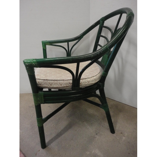 538 - Green-painted bamboo/cane chair.