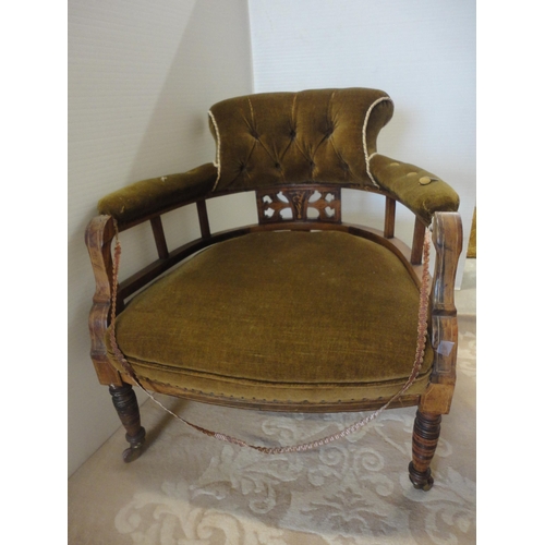 570 - Pair of Edwardian and later upholstered drawing room armchairs.