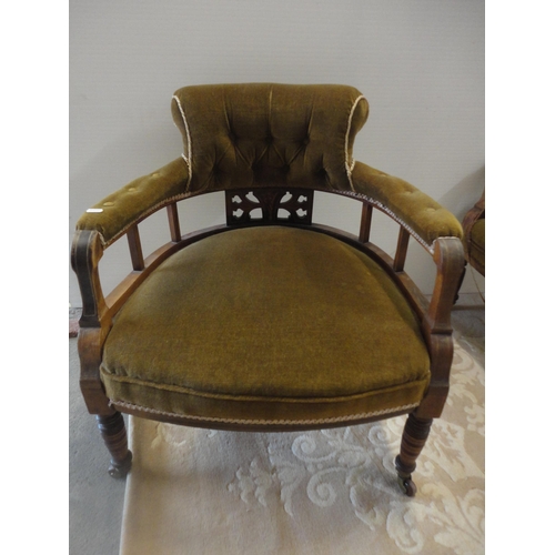 570 - Pair of Edwardian and later upholstered drawing room armchairs.