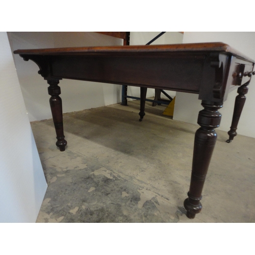 576 - 19th century mahogany library table on turned supports.