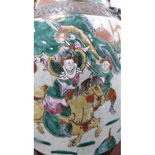 58 - Chinese crackle glazed vase with oxidised decoration.