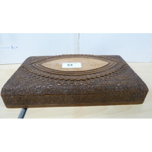 64 - Burmese-style teak cigarette box.