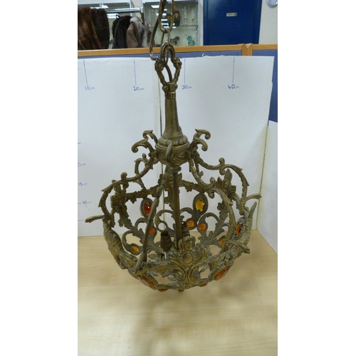 66 - Spanish gilt metal ceiling light.