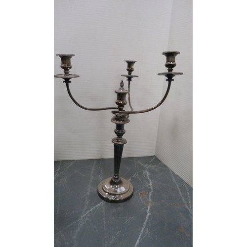 67 - Large silver plated three-branch candelabrum.