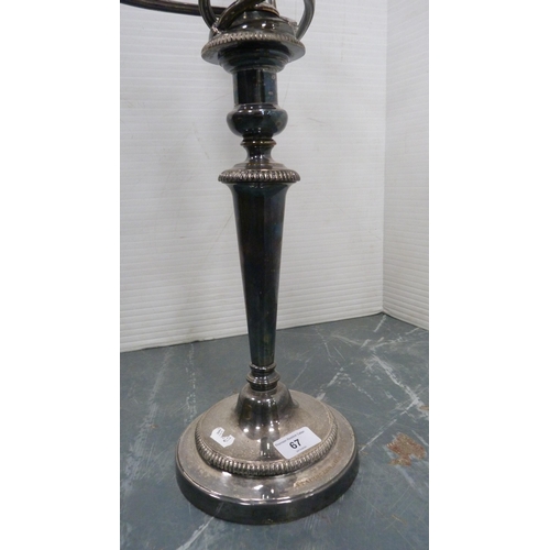 67 - Large silver plated three-branch candelabrum.