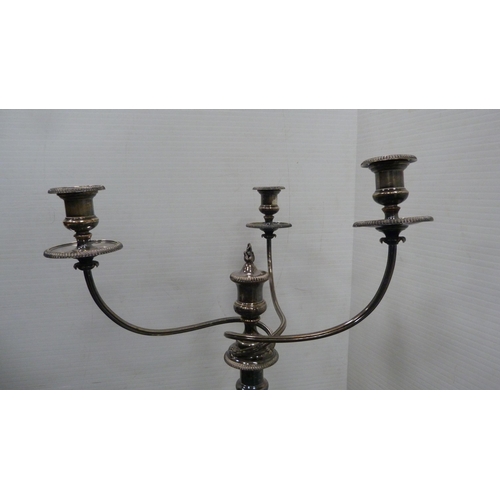 67 - Large silver plated three-branch candelabrum.