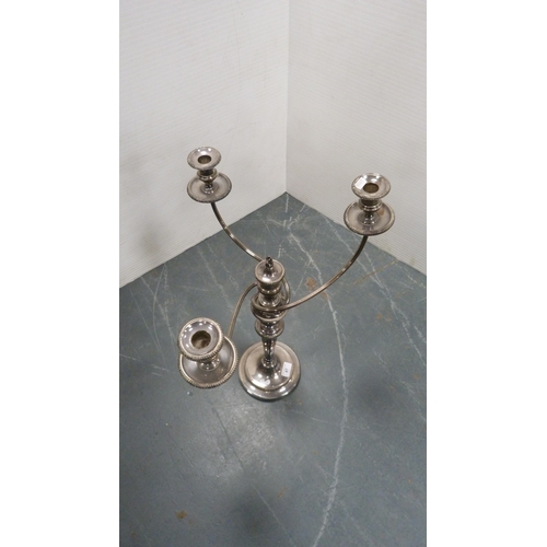 67 - Large silver plated three-branch candelabrum.