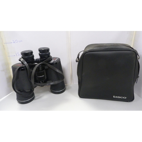 80 - Pair of Carl Zeiss binoculars in fitted case, pair of cased Tasco binoculars and a cased folding cam... 