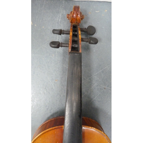 89 - Stradivarius copy violin with bow, in fitted case.