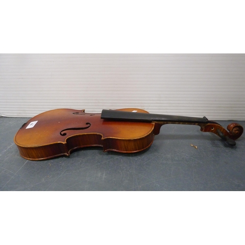 89 - Stradivarius copy violin with bow, in fitted case.