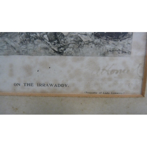 90 - After EA Hornel'Brighouse Bay'Print, another, 'On the Irrawaddy, also a print of birds and a needlew... 