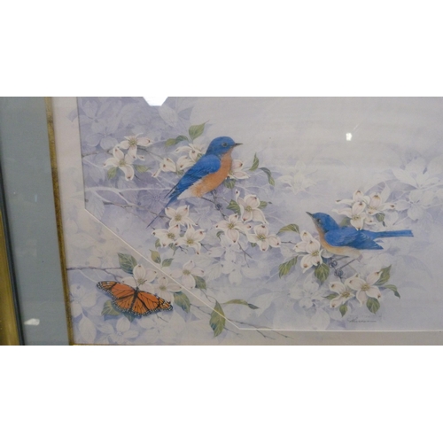 90 - After EA Hornel'Brighouse Bay'Print, another, 'On the Irrawaddy, also a print of birds and a needlew... 