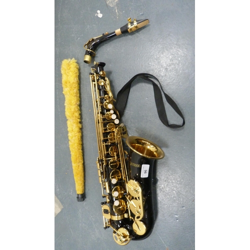 96 - Ammoon alto saxophone with accessories, book and fitted case.