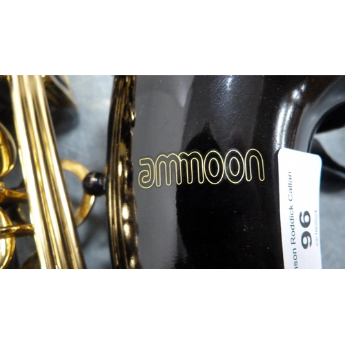 96 - Ammoon alto saxophone with accessories, book and fitted case.