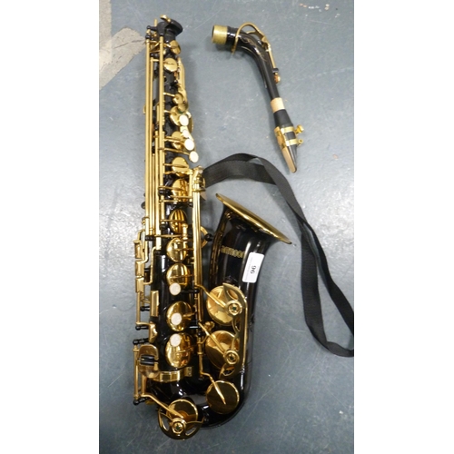 96 - Ammoon alto saxophone with accessories, book and fitted case.