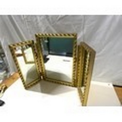 260 - Oval, gilt frame mirror and gilt frame triple dressing table mirror.