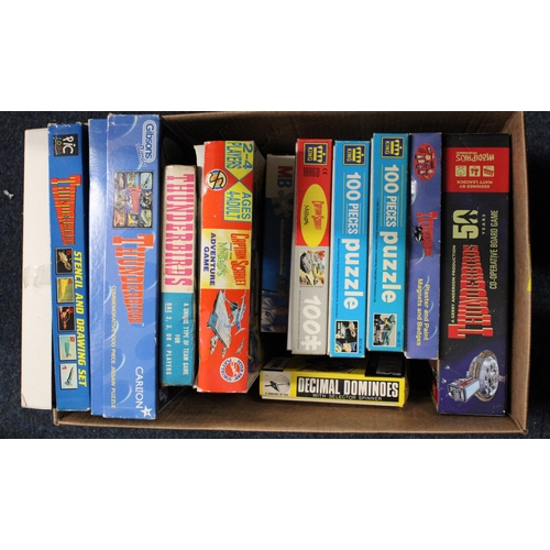 170 - Box containing vintage games and puzzles to include Thunderbirds, Captain Scarlett, etc.