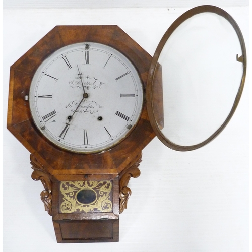 303 - Victorian walnut octagonal drop dial wall clock by the Newhaven Clock Company, USA, with twin train ... 