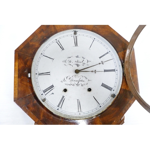 303 - Victorian walnut octagonal drop dial wall clock by the Newhaven Clock Company, USA, with twin train ... 