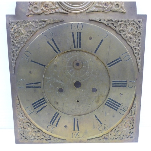 300 - 19th century 13 inch brass longcase clock dial named to DS Windle, Shotts, lacking works (dial only)... 