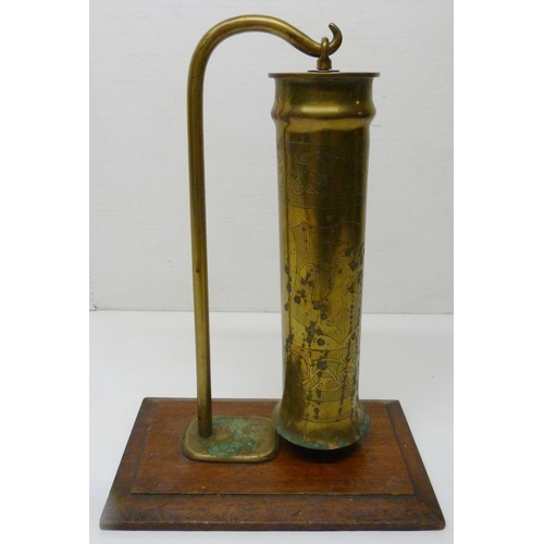 379 - Trench Art - WWI period brass shell case dinner gong, engraved to the obverse Lieut E Wilkinson, Lot... 