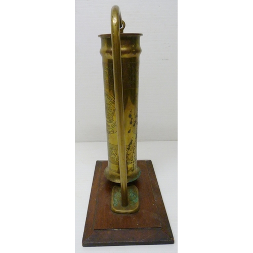 379 - Trench Art - WWI period brass shell case dinner gong, engraved to the obverse Lieut E Wilkinson, Lot... 