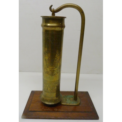 379 - Trench Art - WWI period brass shell case dinner gong, engraved to the obverse Lieut E Wilkinson, Lot... 