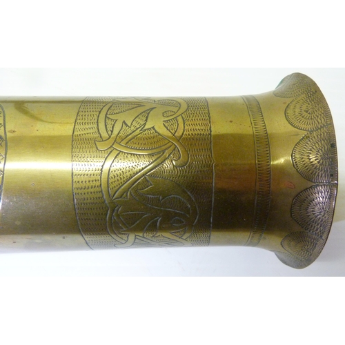 379 - Trench Art - WWI period brass shell case dinner gong, engraved to the obverse Lieut E Wilkinson, Lot... 