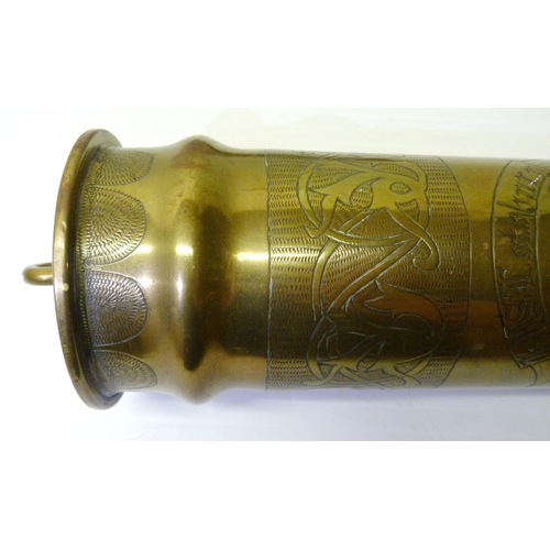 379 - Trench Art - WWI period brass shell case dinner gong, engraved to the obverse Lieut E Wilkinson, Lot... 