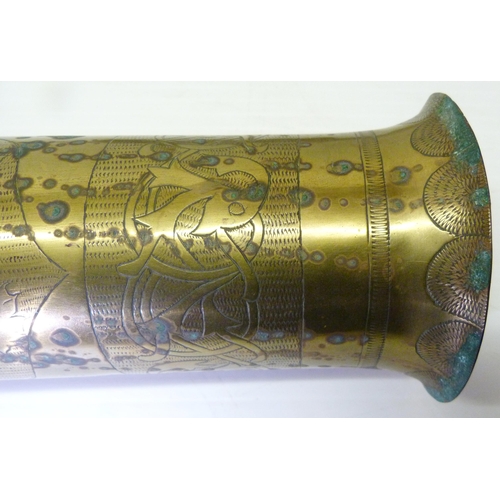 379 - Trench Art - WWI period brass shell case dinner gong, engraved to the obverse Lieut E Wilkinson, Lot... 