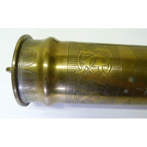 379 - Trench Art - WWI period brass shell case dinner gong, engraved to the obverse Lieut E Wilkinson, Lot... 