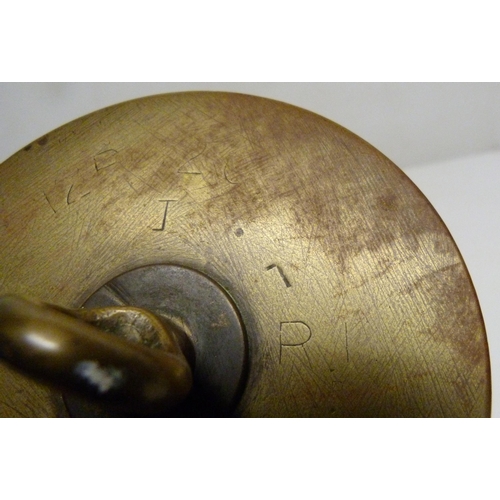 379 - Trench Art - WWI period brass shell case dinner gong, engraved to the obverse Lieut E Wilkinson, Lot... 