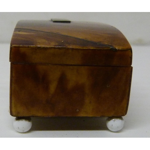 393 - George III mahogany and boxwood strung tea caddy, 16.5cm high, 27cm wide and 14cm deep, a 19th centu... 