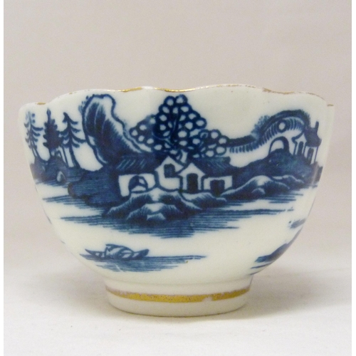 317 - Two 18th century Caughley blue and white porcelain tea bowls, both bearing Chinese garden patterns, ... 