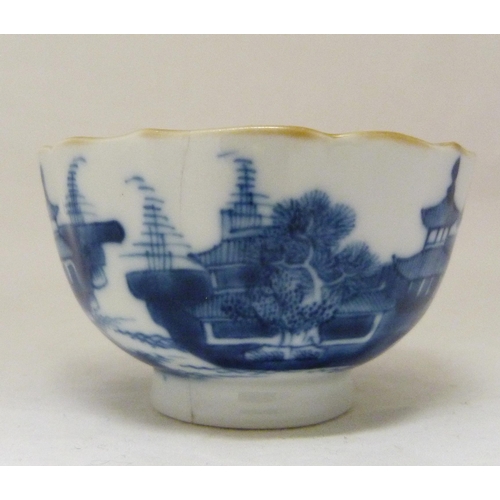 317 - Two 18th century Caughley blue and white porcelain tea bowls, both bearing Chinese garden patterns, ... 