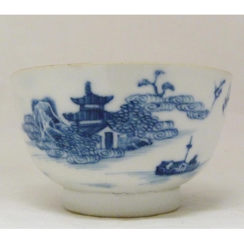 317 - Two 18th century Caughley blue and white porcelain tea bowls, both bearing Chinese garden patterns, ... 