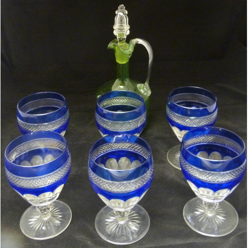 337 - Set of six St Louis Trianon cobalt blue and clear cut crystal wine glasses, 20th century, with dimpl... 