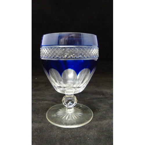 337 - Set of six St Louis Trianon cobalt blue and clear cut crystal wine glasses, 20th century, with dimpl... 